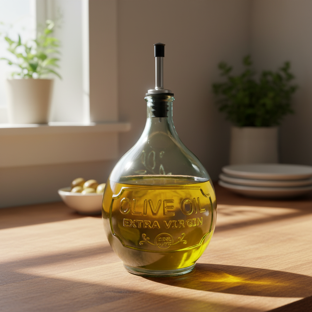 Recycled Glass Oil Bottle with Metal Pourer 1 litre