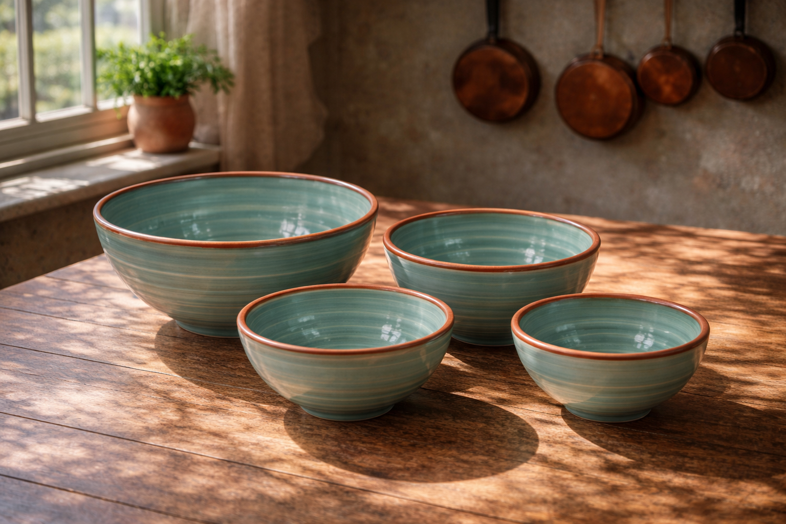 Duck Egg Spanish Hand Painted Spiral Bowls Bundle