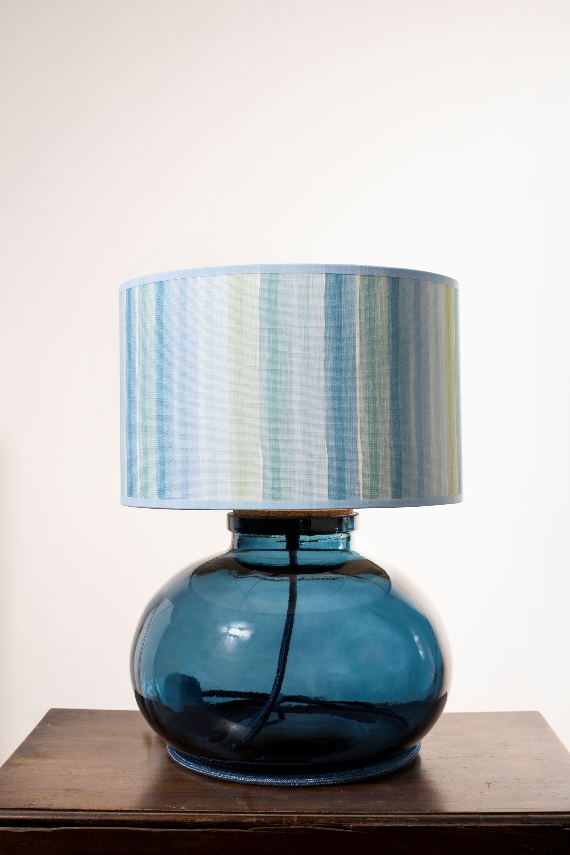 Blue Stripe Linen Drum Shade