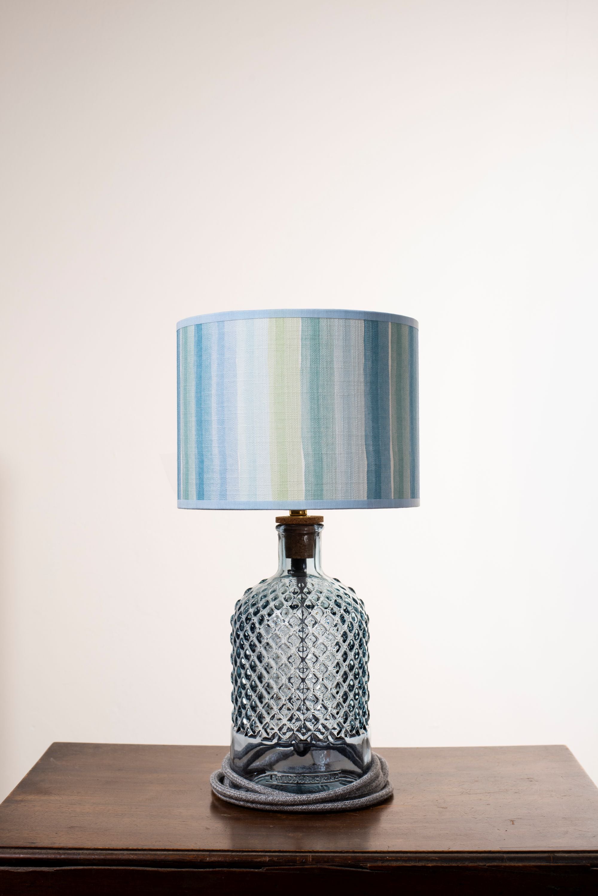 Blue Stripe Linen Drum Shade