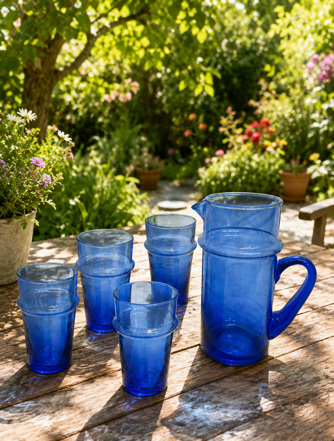 Moroccan Recycled Glass Jug and Tumbler Bundle Set
