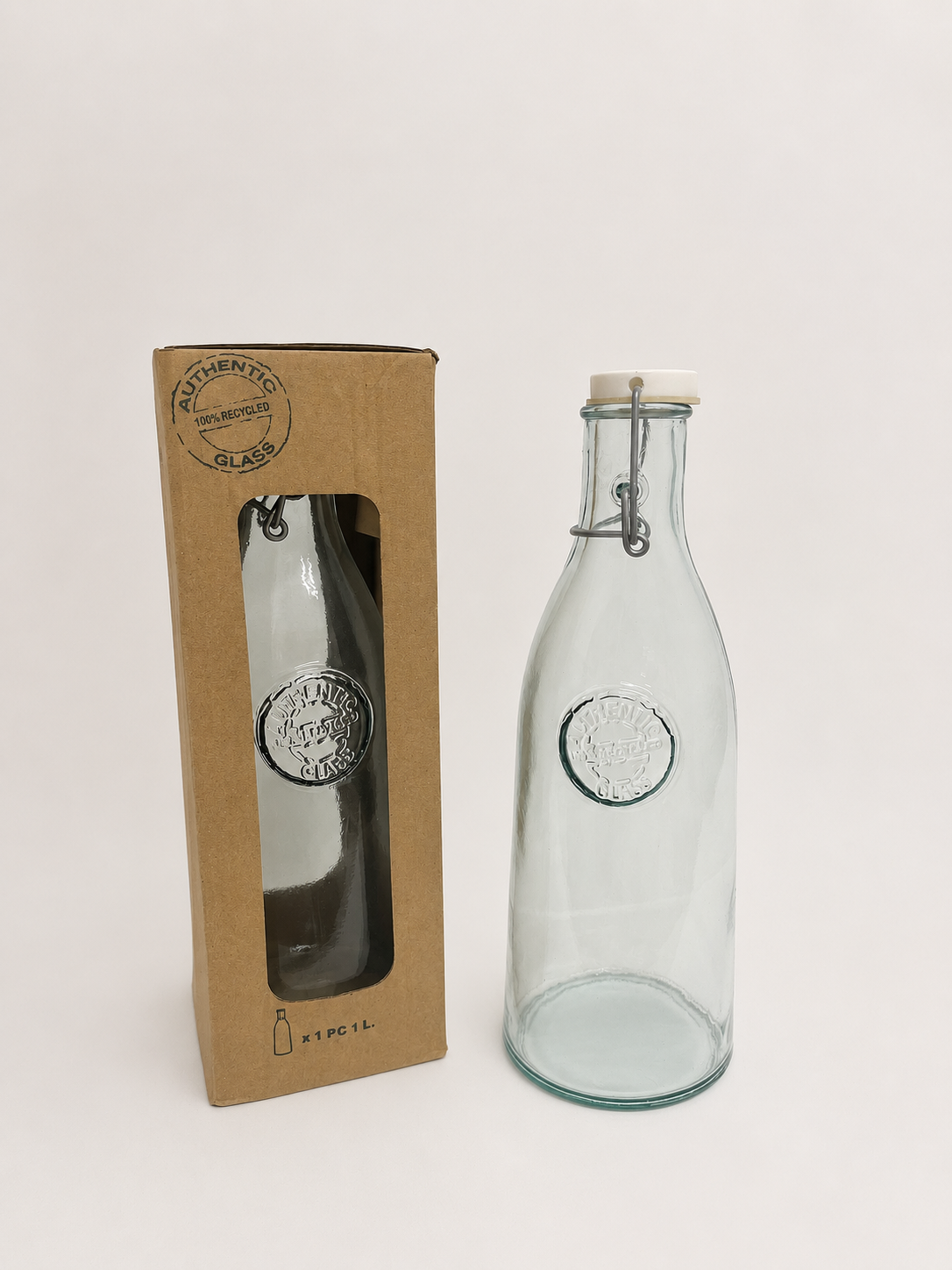 Recycled Glass Authentic Bottle with a Clip Top 1 Litre