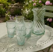 Moroccan Handmade Recycled Glass Twist Carafe and Tumbler Bundle Set