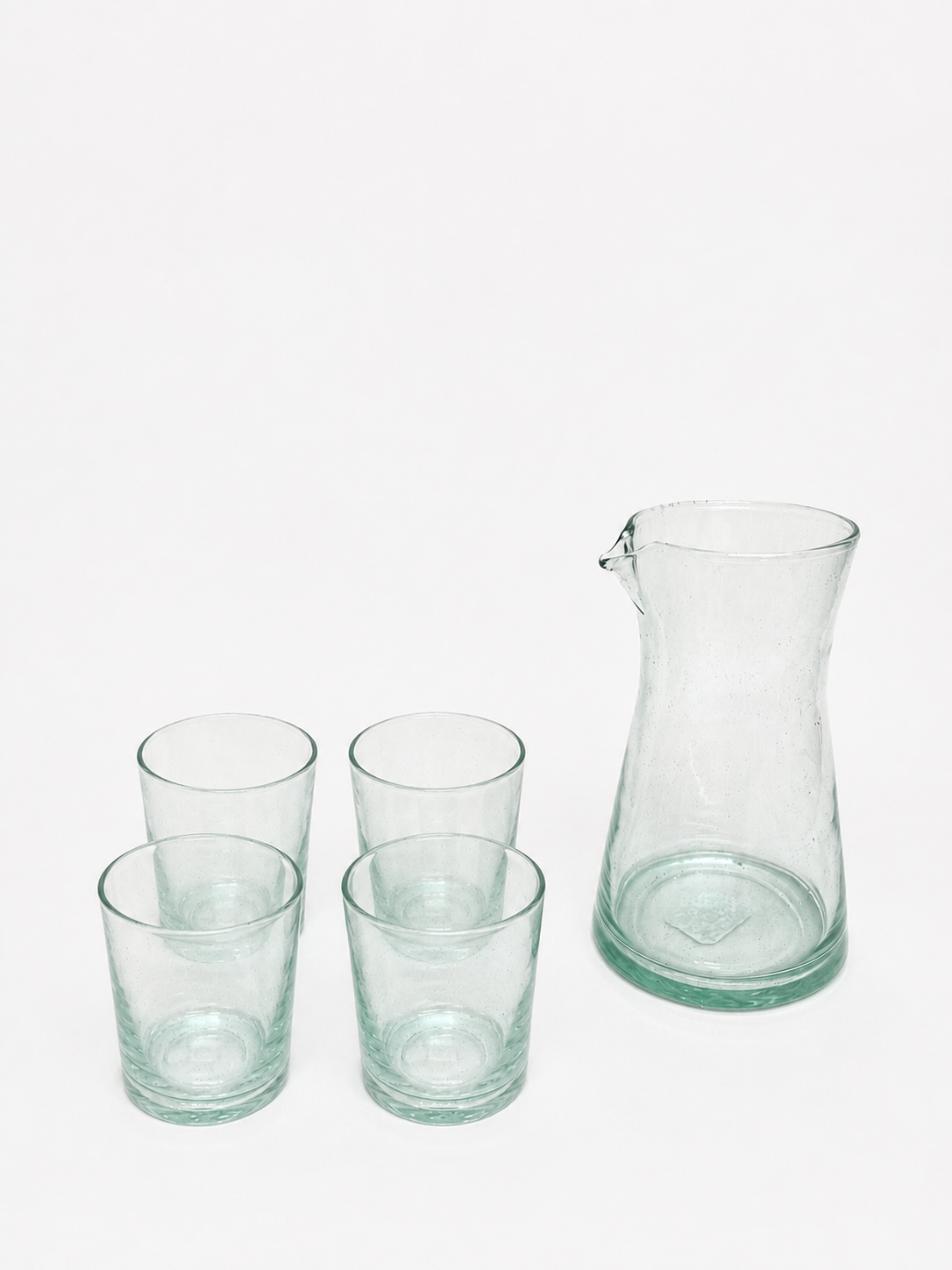 Moroccan Handmade Recycled Glass Carafe & Tumbler Bundle Set
