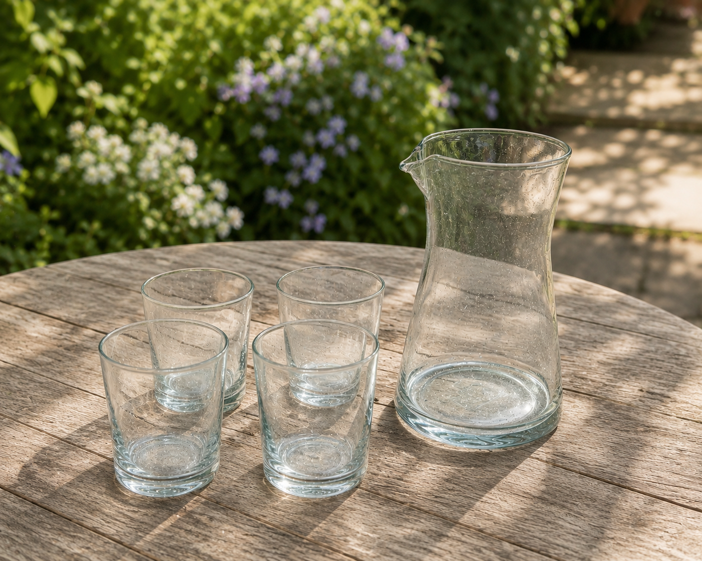 Moroccan Handmade Recycled Glass Carafe & Tumbler Bundle Set