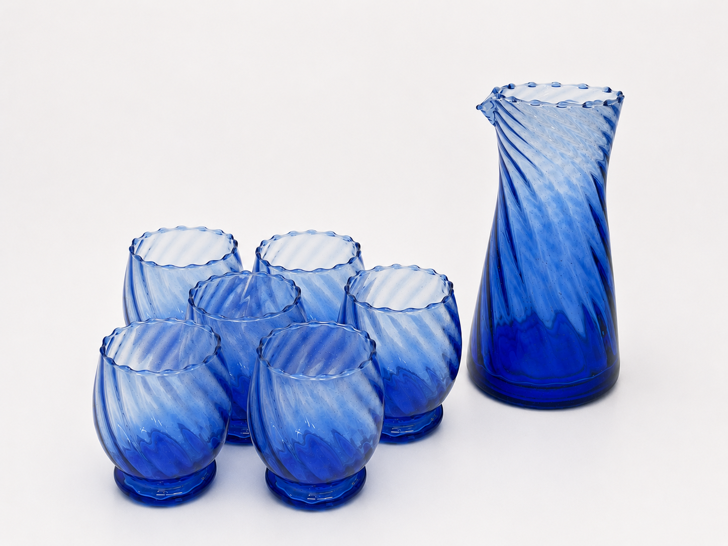 Moroccan Handmade Recycled Glass Twist Carafe & Bundle Set