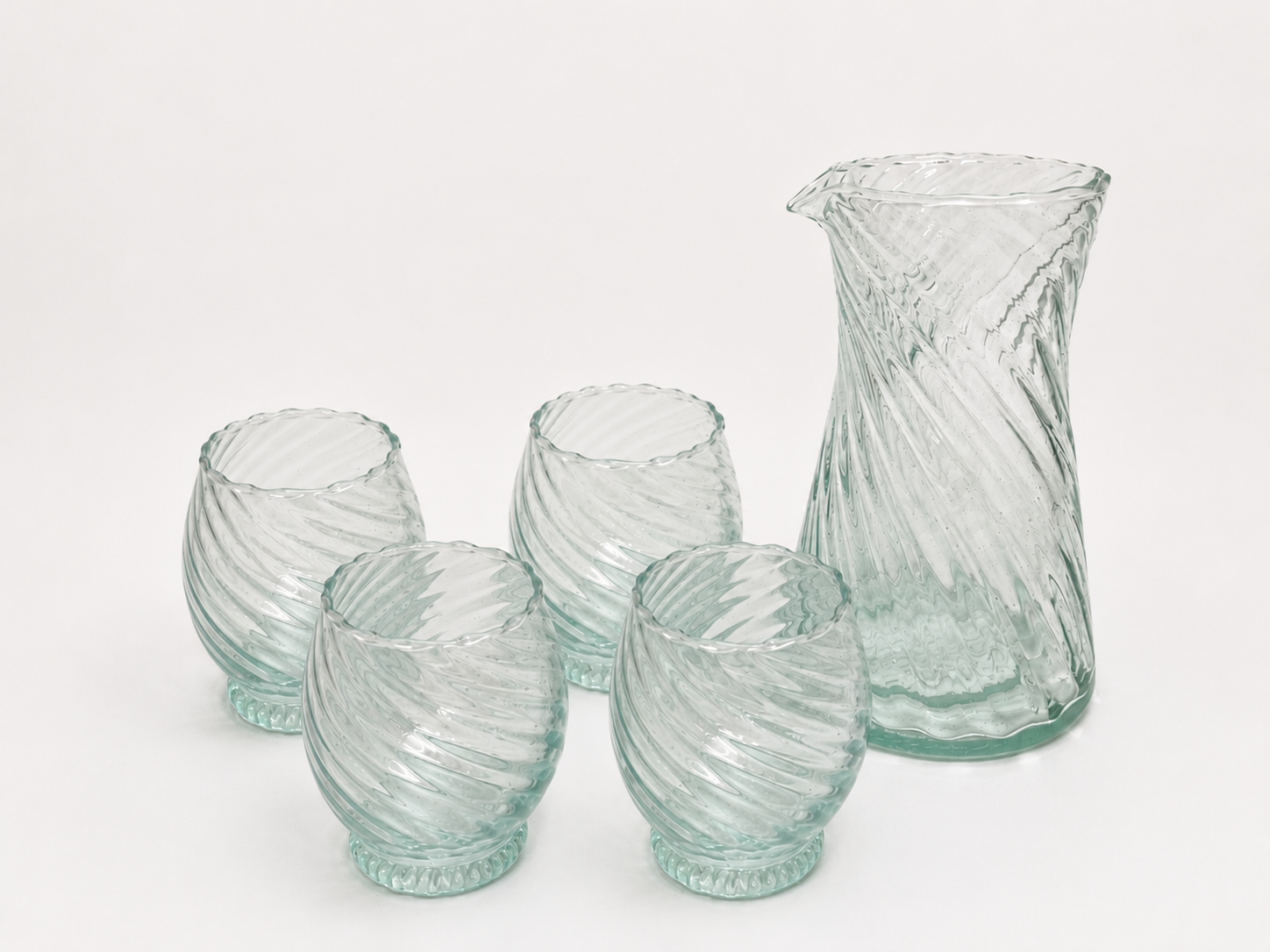 Moroccan Handmade Recycled Glass Twist Carafe & Bundle Set