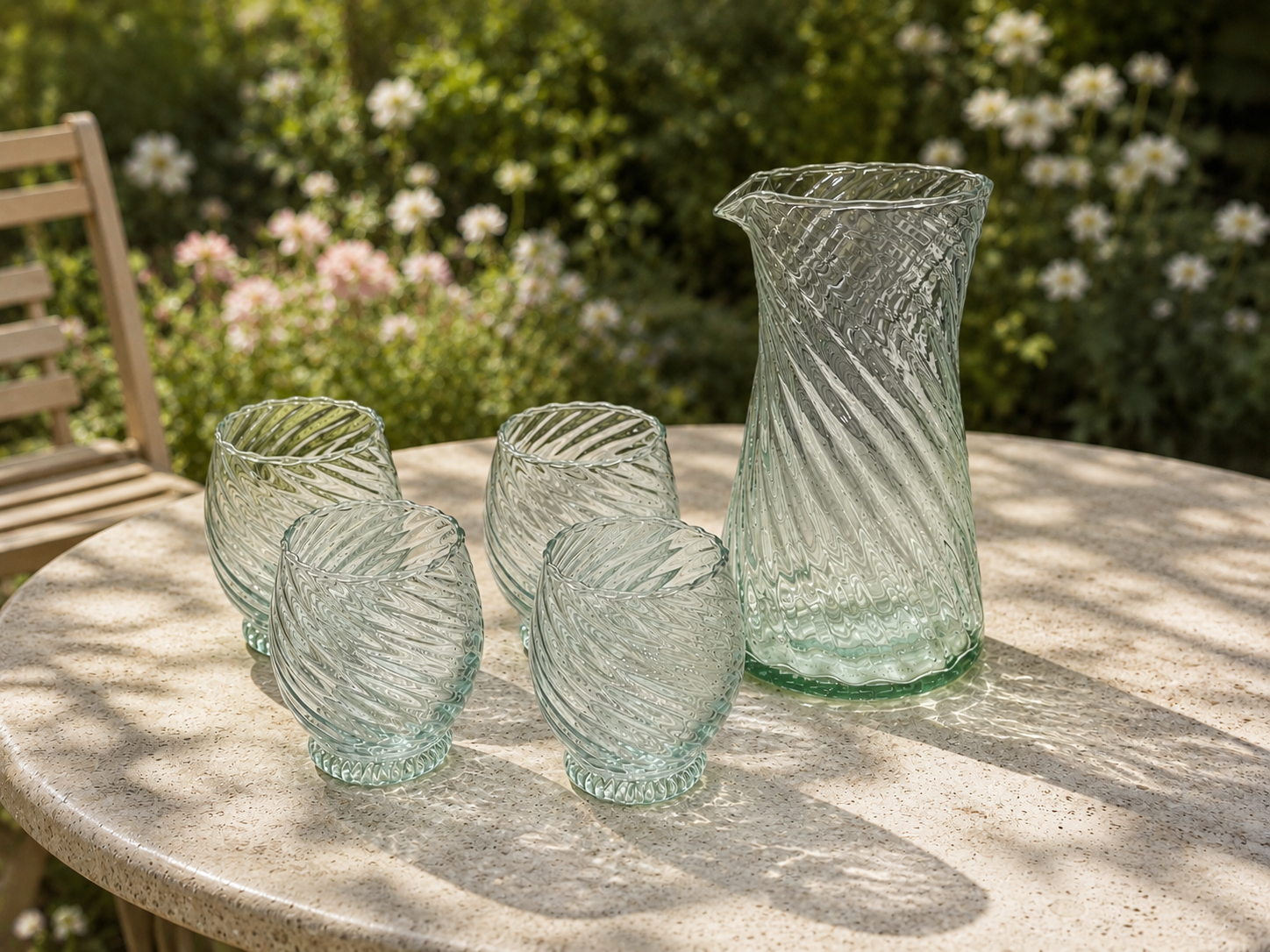 Moroccan Handmade Recycled Glass Twist Carafe & Bundle Set