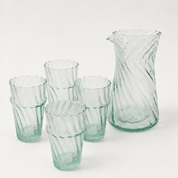 Moroccan Handmade Recycled Glass Twist Carafe and Tumbler Bundle Set