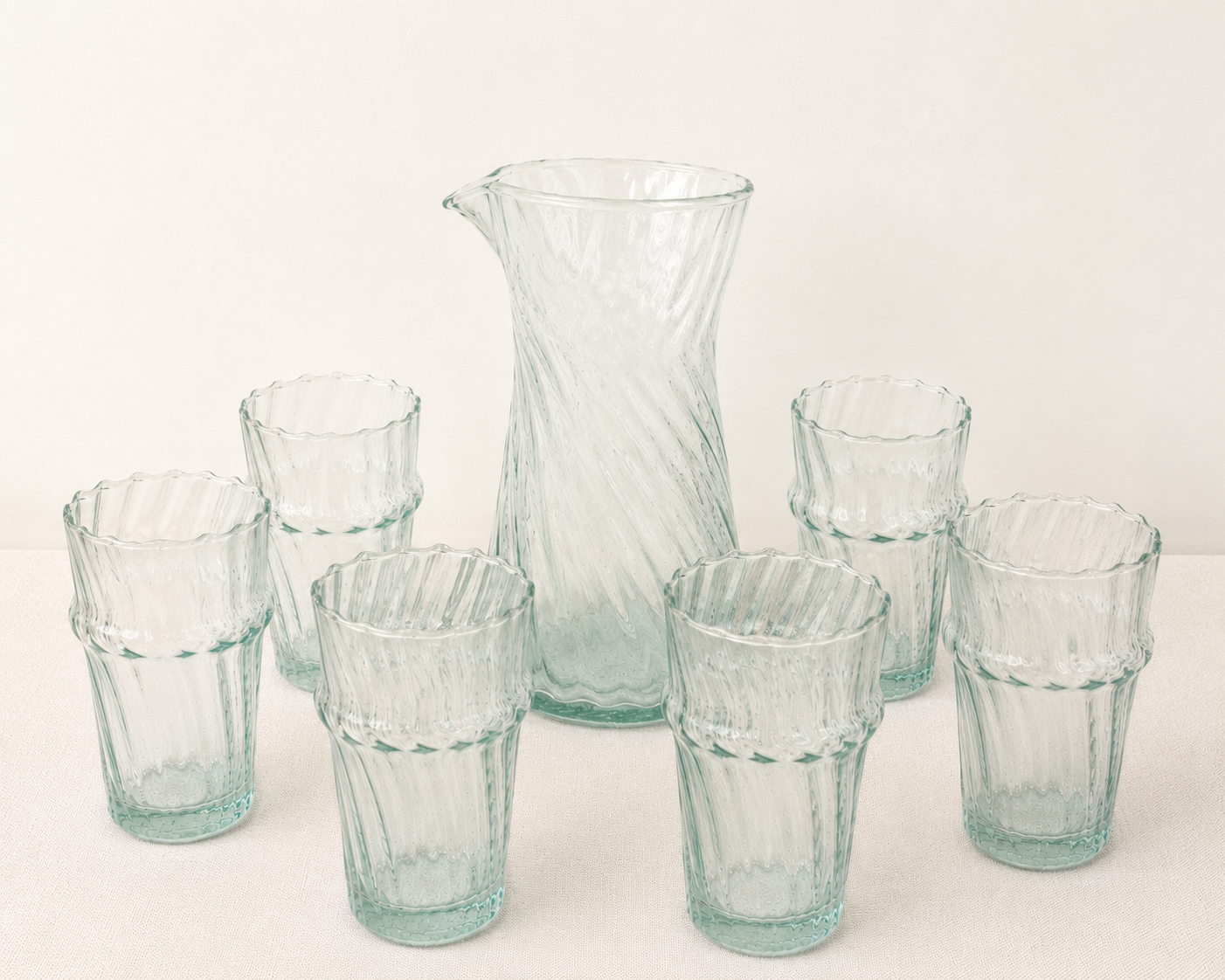 Moroccan Handmade Recycled Glass Twist Carafe and Tumbler Bundle Set