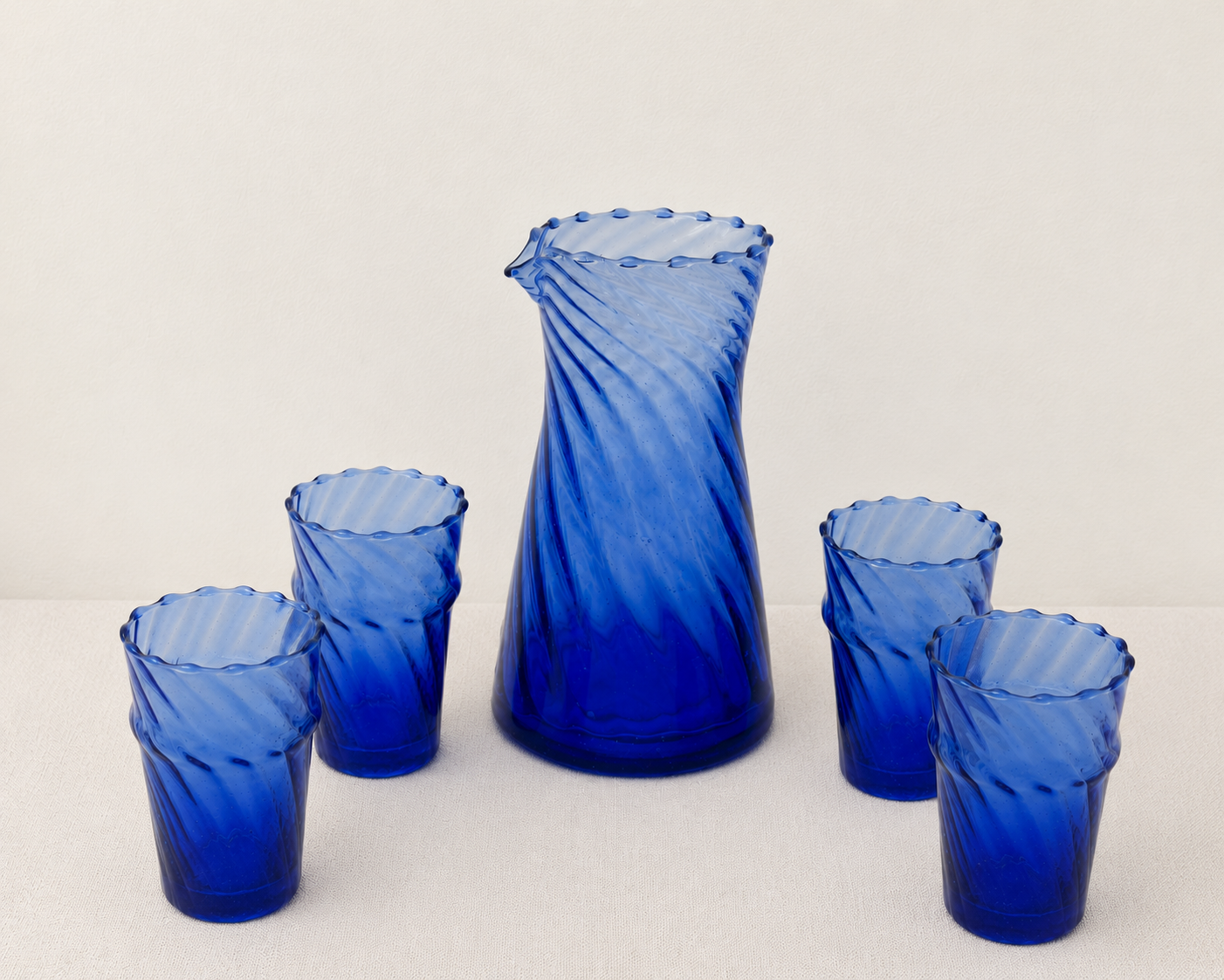 Moroccan Handmade Recycled Glass Twist Carafe and Tumbler Bundle Set