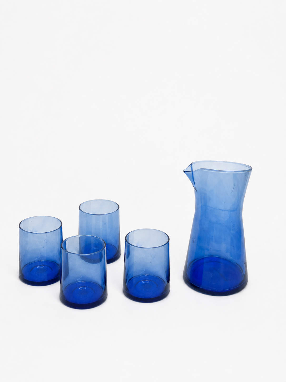 Moroccan Handmade Recycled Glass Carafe and Tumbler Bundle Set