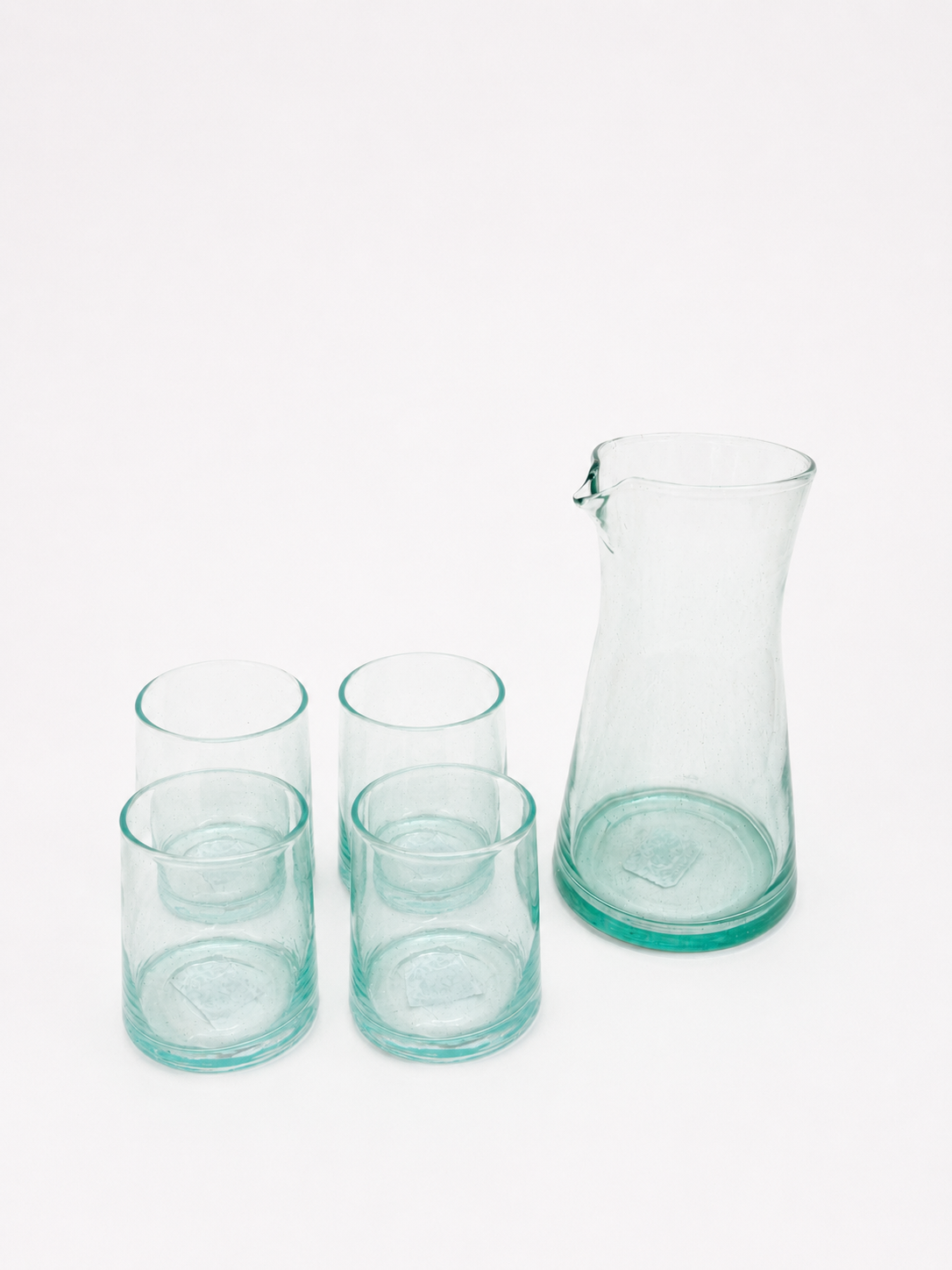 Moroccan Handmade Recycled Glass Carafe and Tumbler Bundle Set