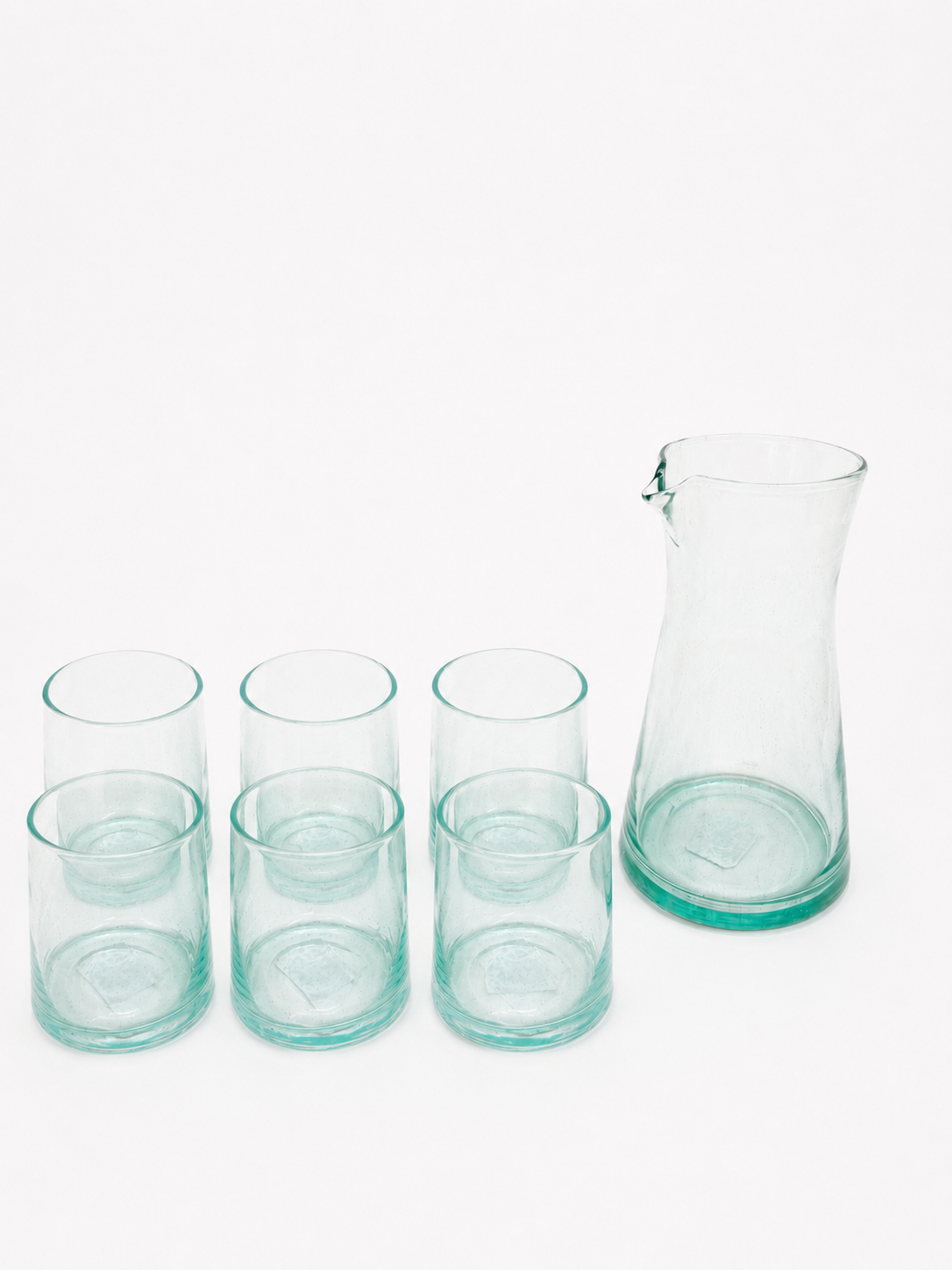 Moroccan Handmade Recycled Glass Carafe and Tumbler Bundle Set