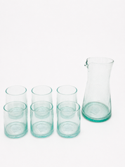 Moroccan Handmade Recycled Glass Carafe and Tumbler Bundle Set