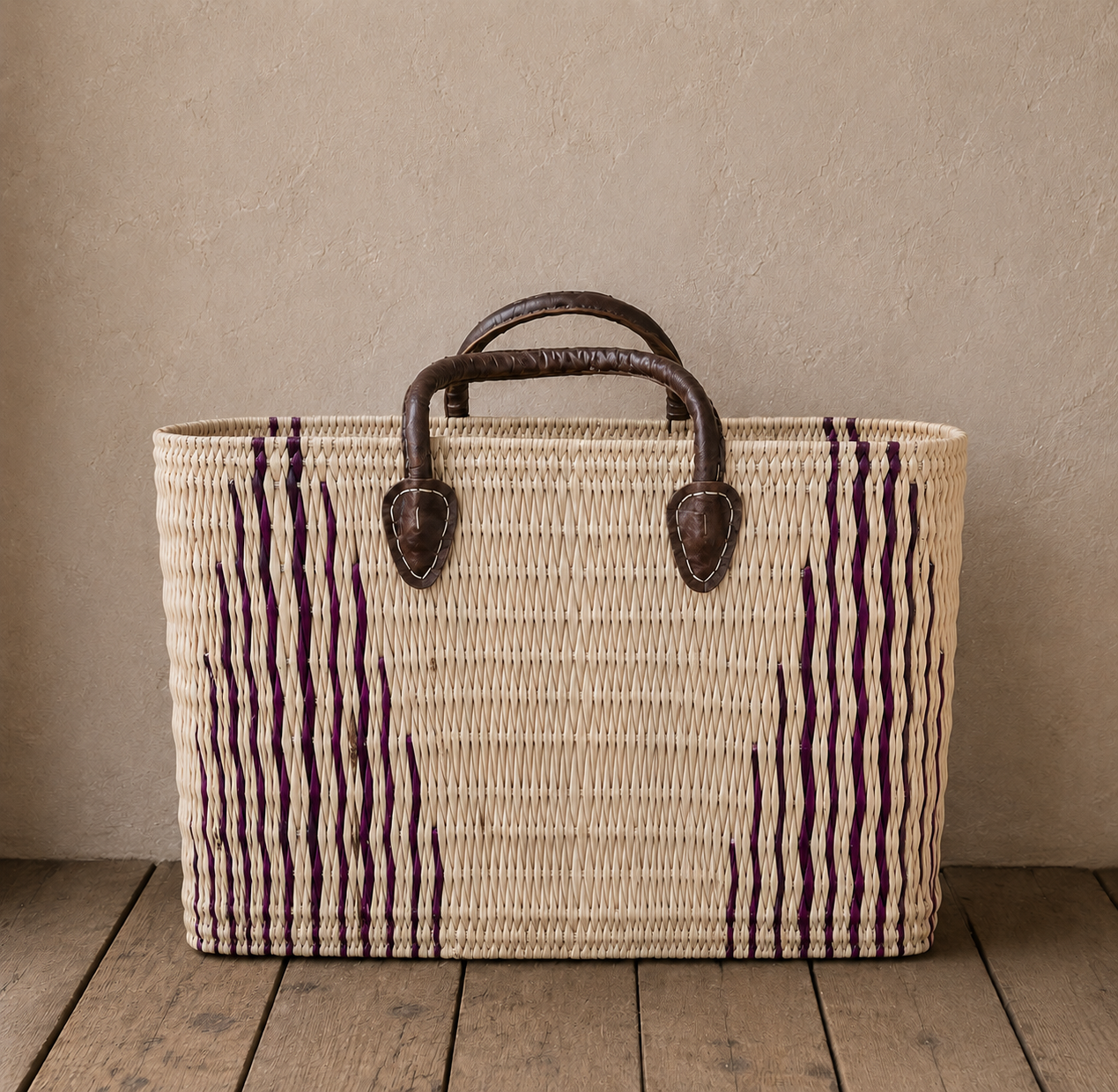 Moroccan Handmade Basket Plum Reed Tote