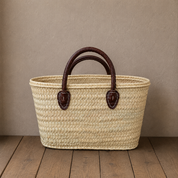 French Market Moroccan Handmade Basket Leather Handle