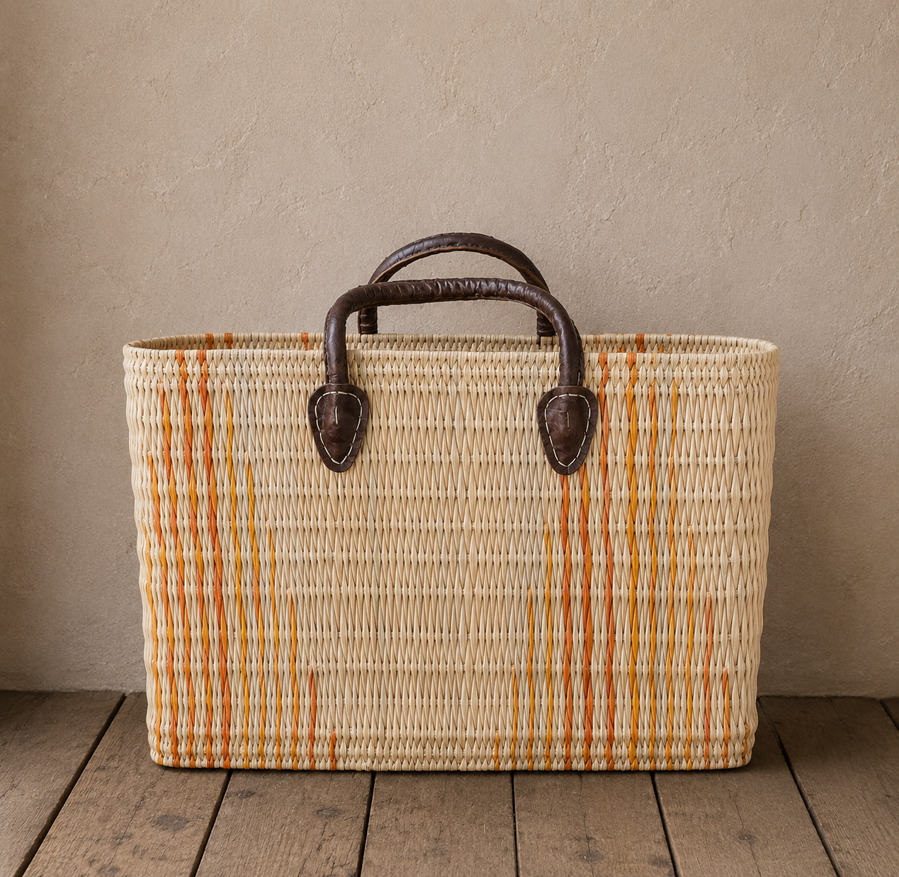 Moroccan Handmade Basket Orange Reed Tote