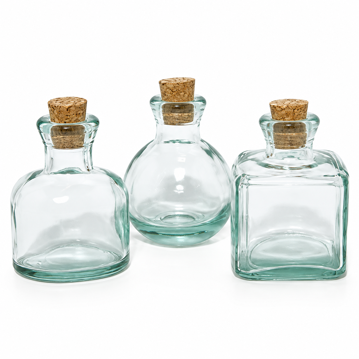 Recycled Glass 10cm Bottles in 3 Shapes