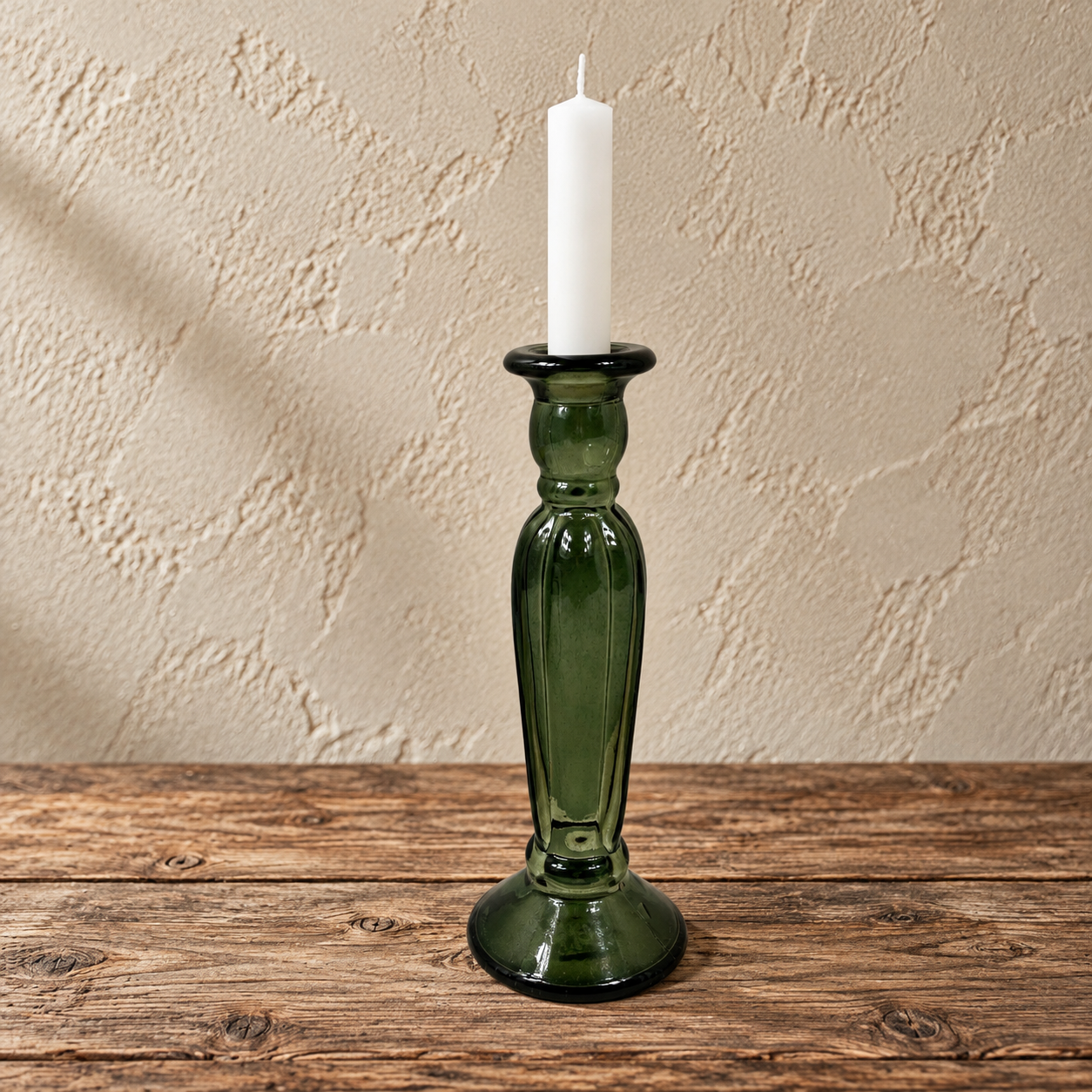 Recycled Glass Fluted Candle stick 22cm