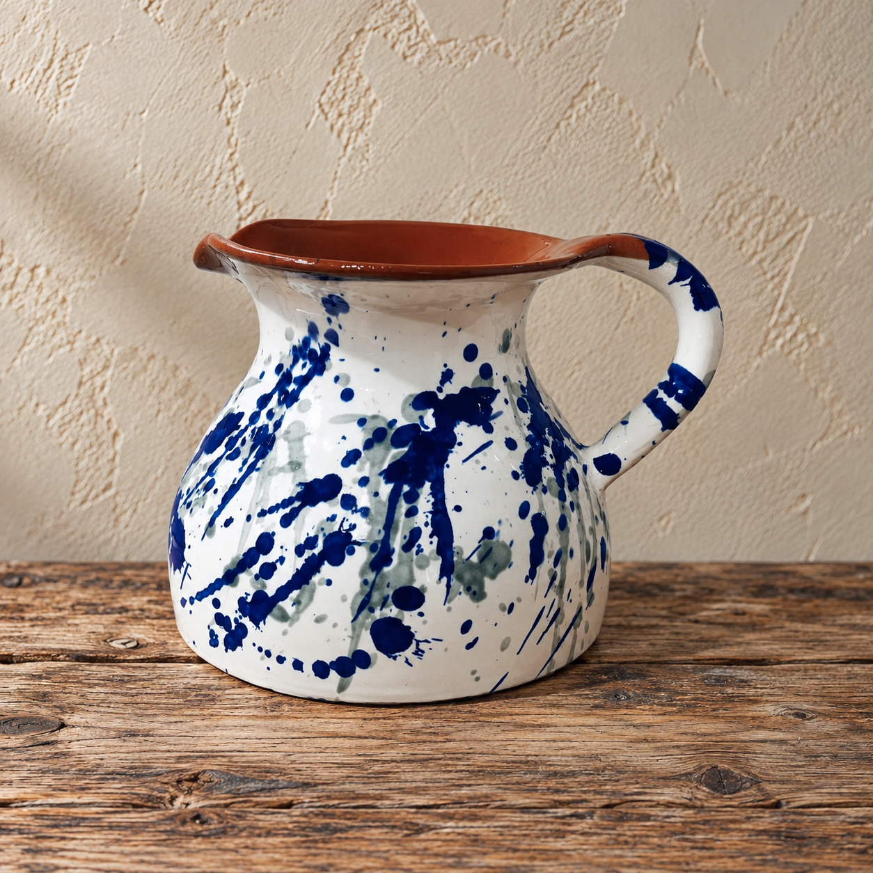Spanish Hand Painted Jaspe Ceramic Pitcher Jug