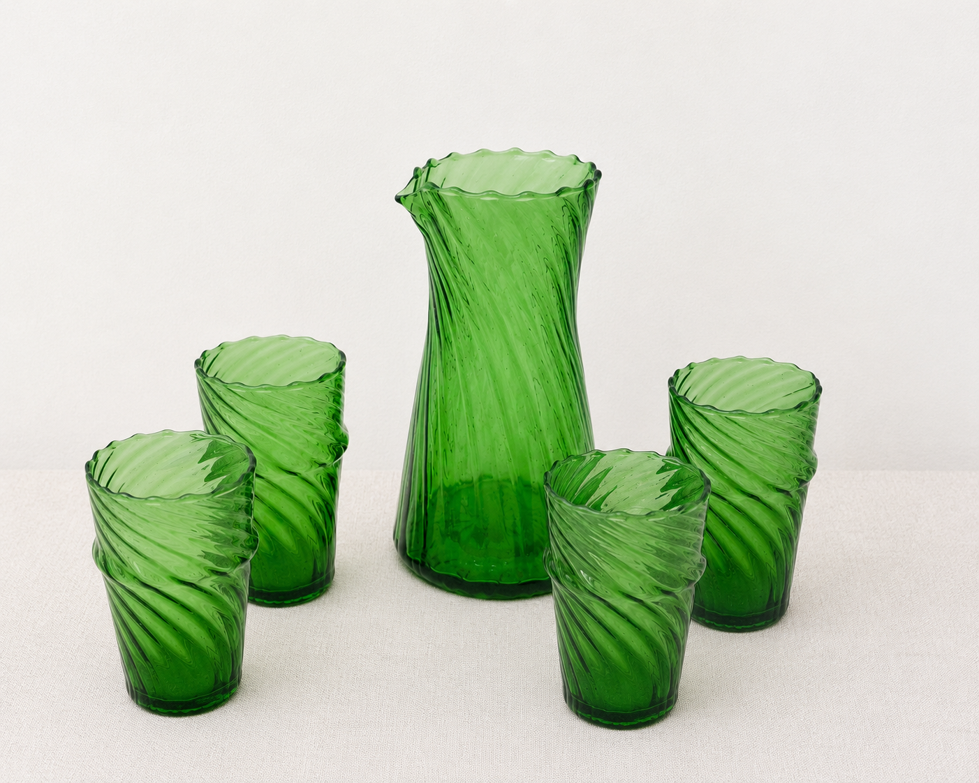 Moroccan Handmade Recycled Glass Twist Carafe and Tumbler Bundle Set