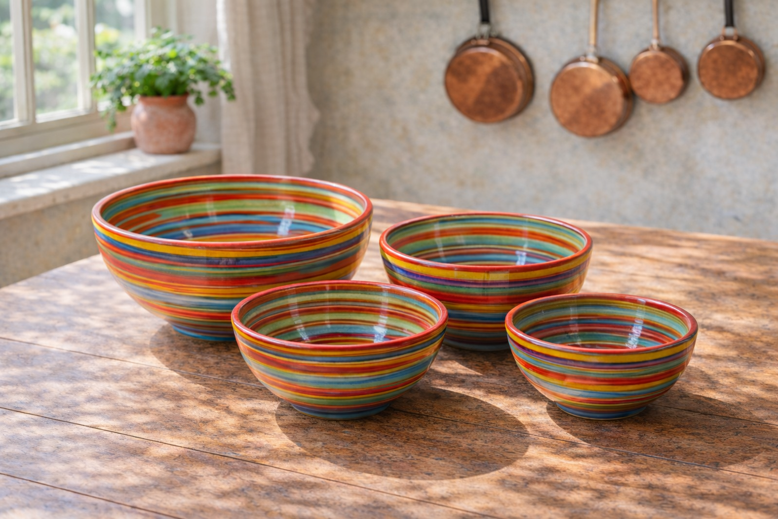 Multi Spanish Hand Painted Spiral Bowls Bundle