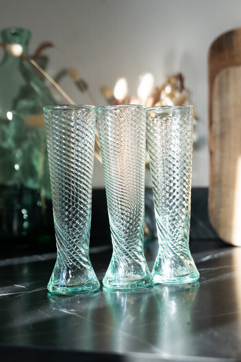 Moroccan Handmade Recycled Glass Twist Flute 200ml