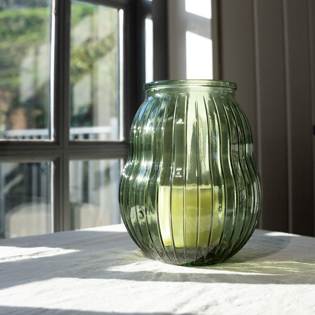 Recycled Glass 23cm Ribbed Hurricane