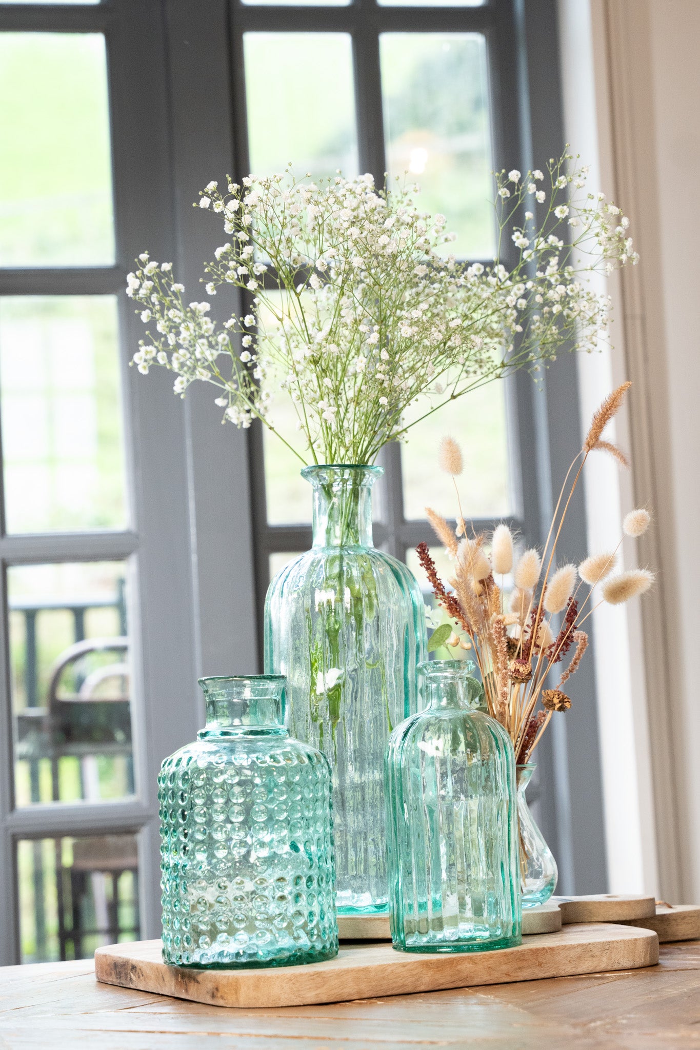 Recycled Glass Rustic Ripple Bottle Vase 35cm