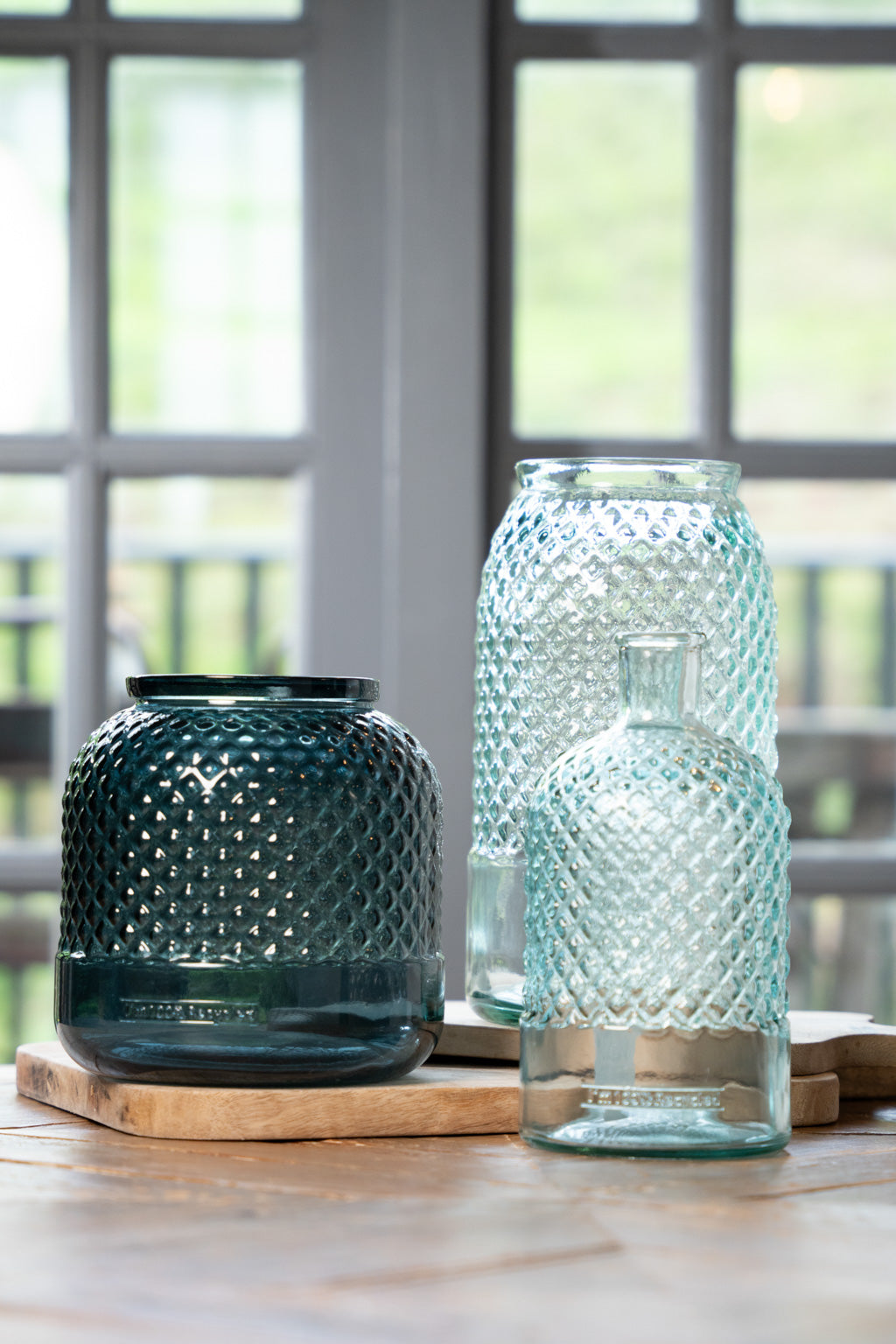 Recycled Glass Diamond Bottle Vase 28cm