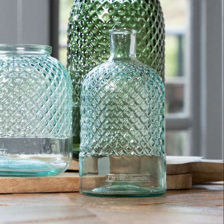 Recycled Glass Diamond Bottle Vase 28cm