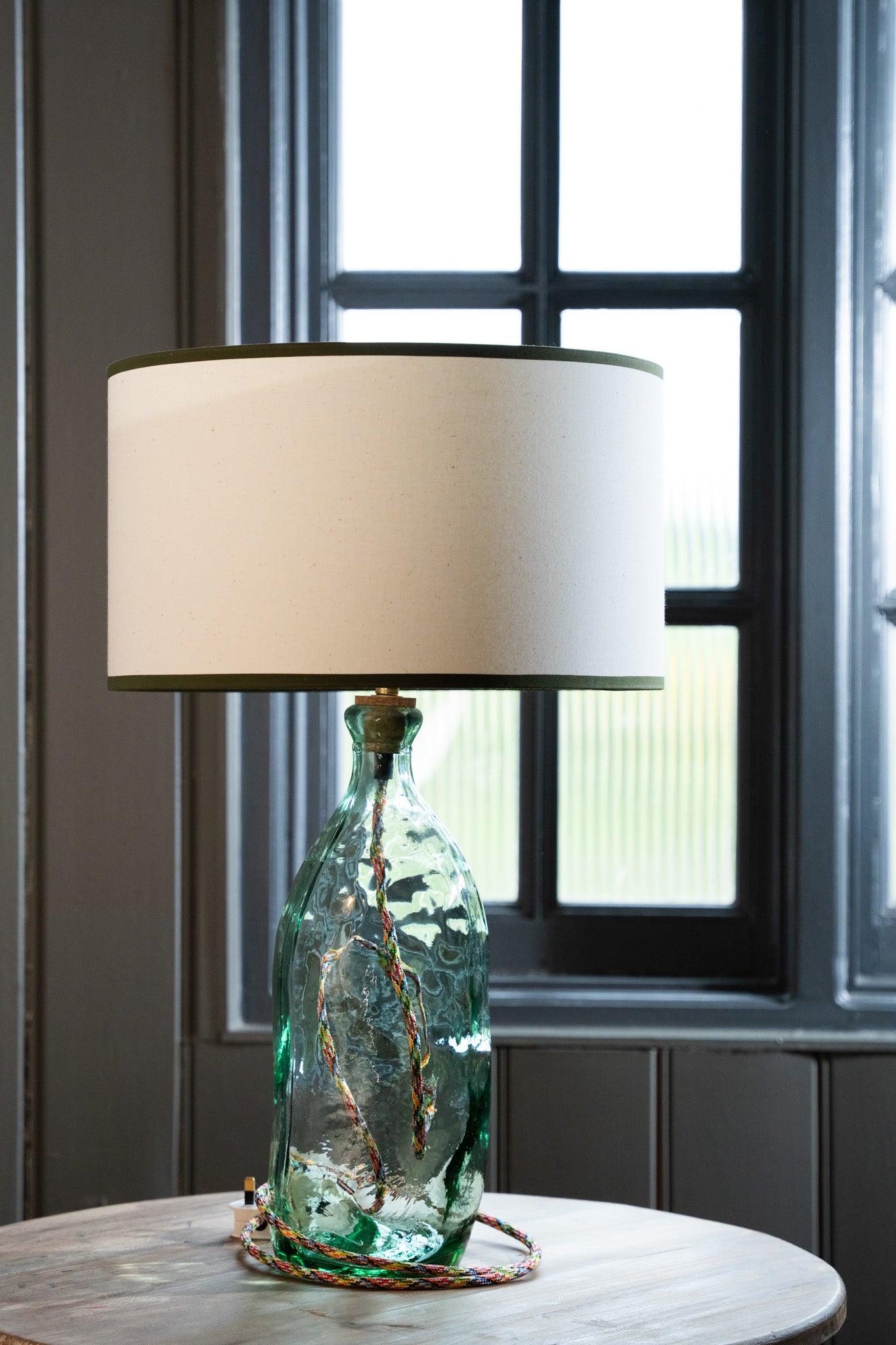 Handmade Contrast Trim"Calico" Fabric Drum Shade