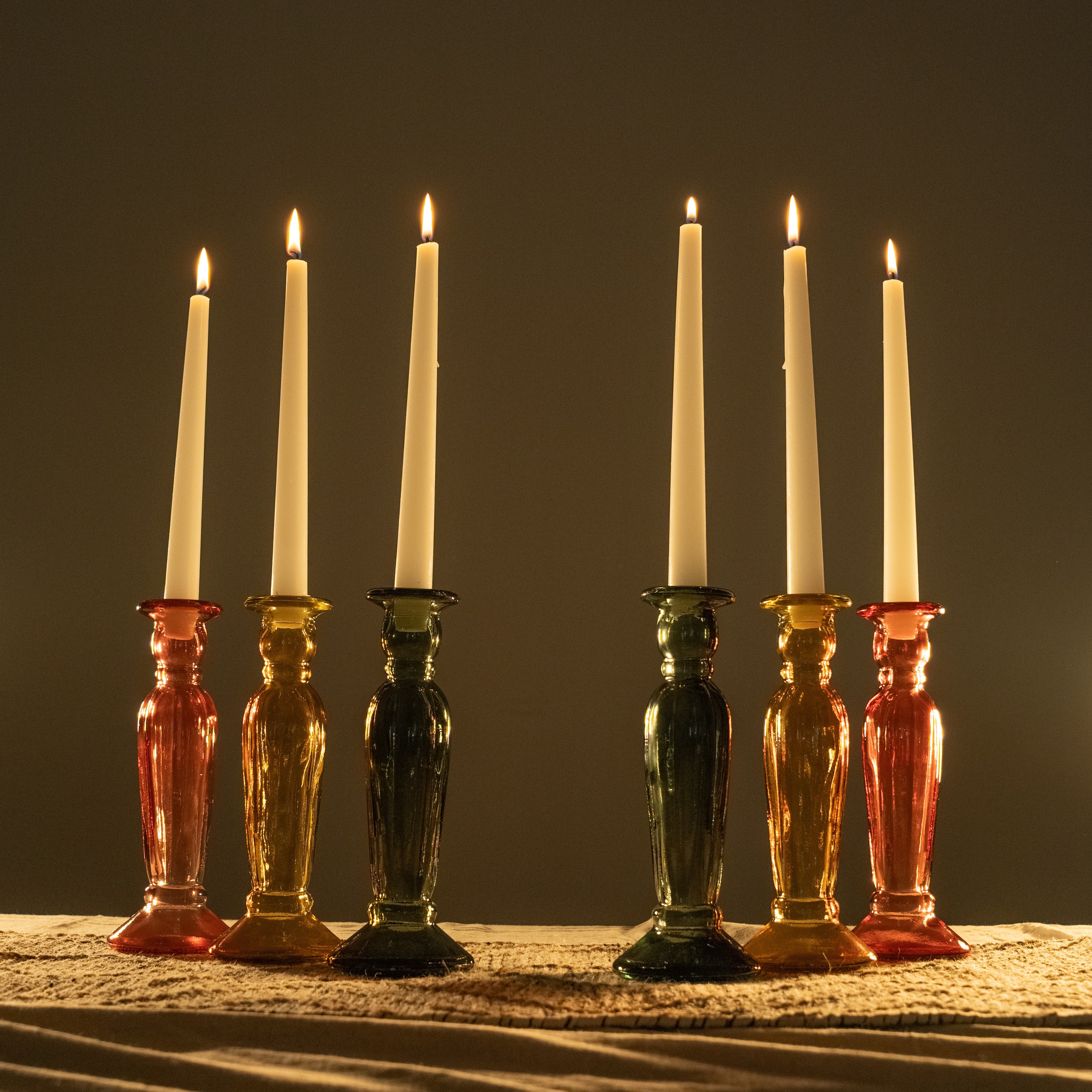 Recycled Glass Fluted Candle stick 22cm