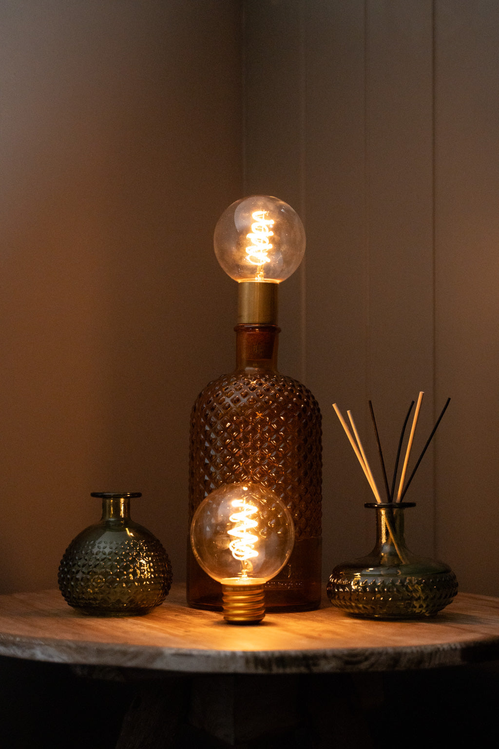 Cordless LED Diamond Bottle Light with Cork & Brass Holder