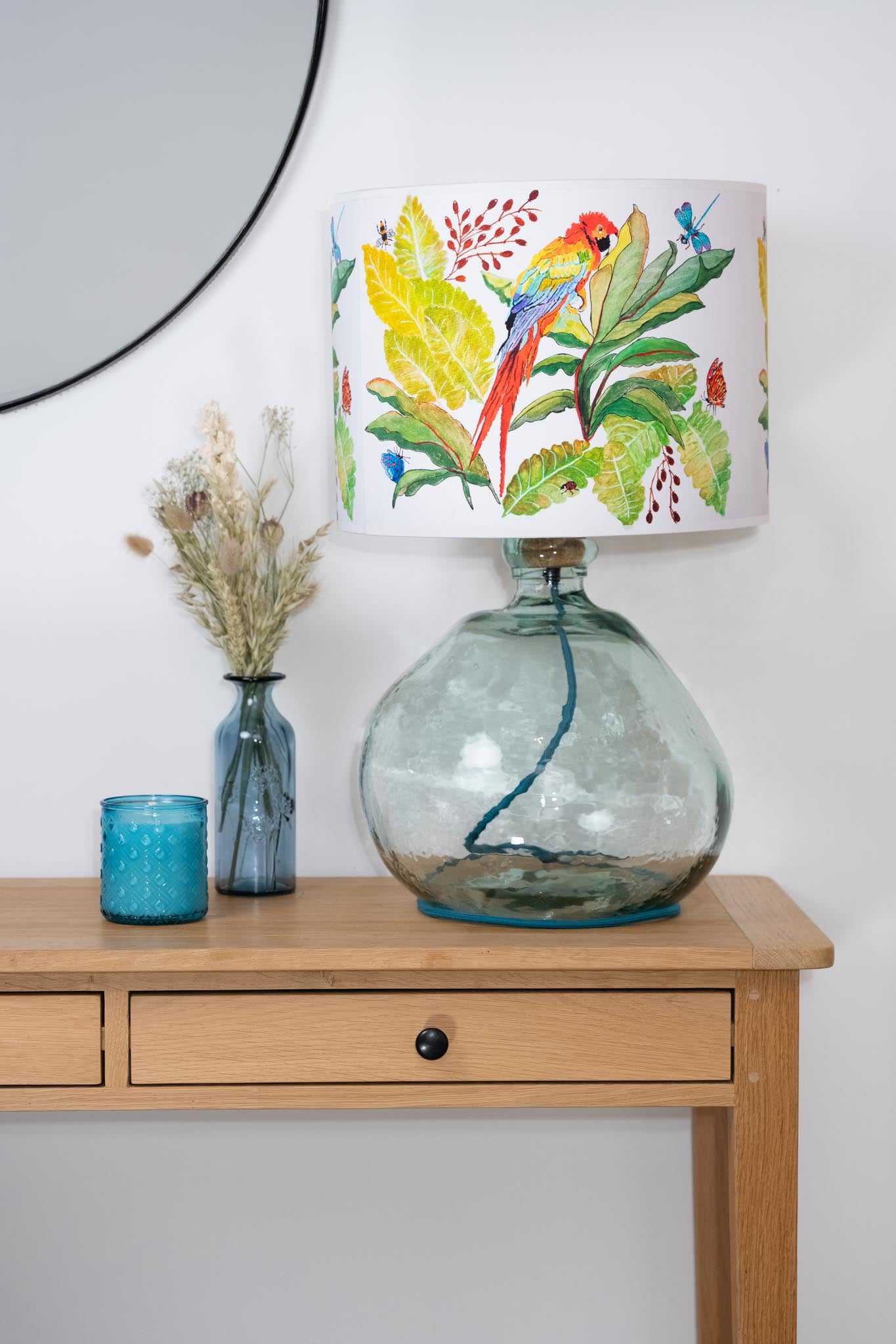 Tropical Parrot Printed Drum Shade