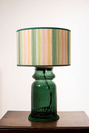 Green Stripe Linen Drum Shade