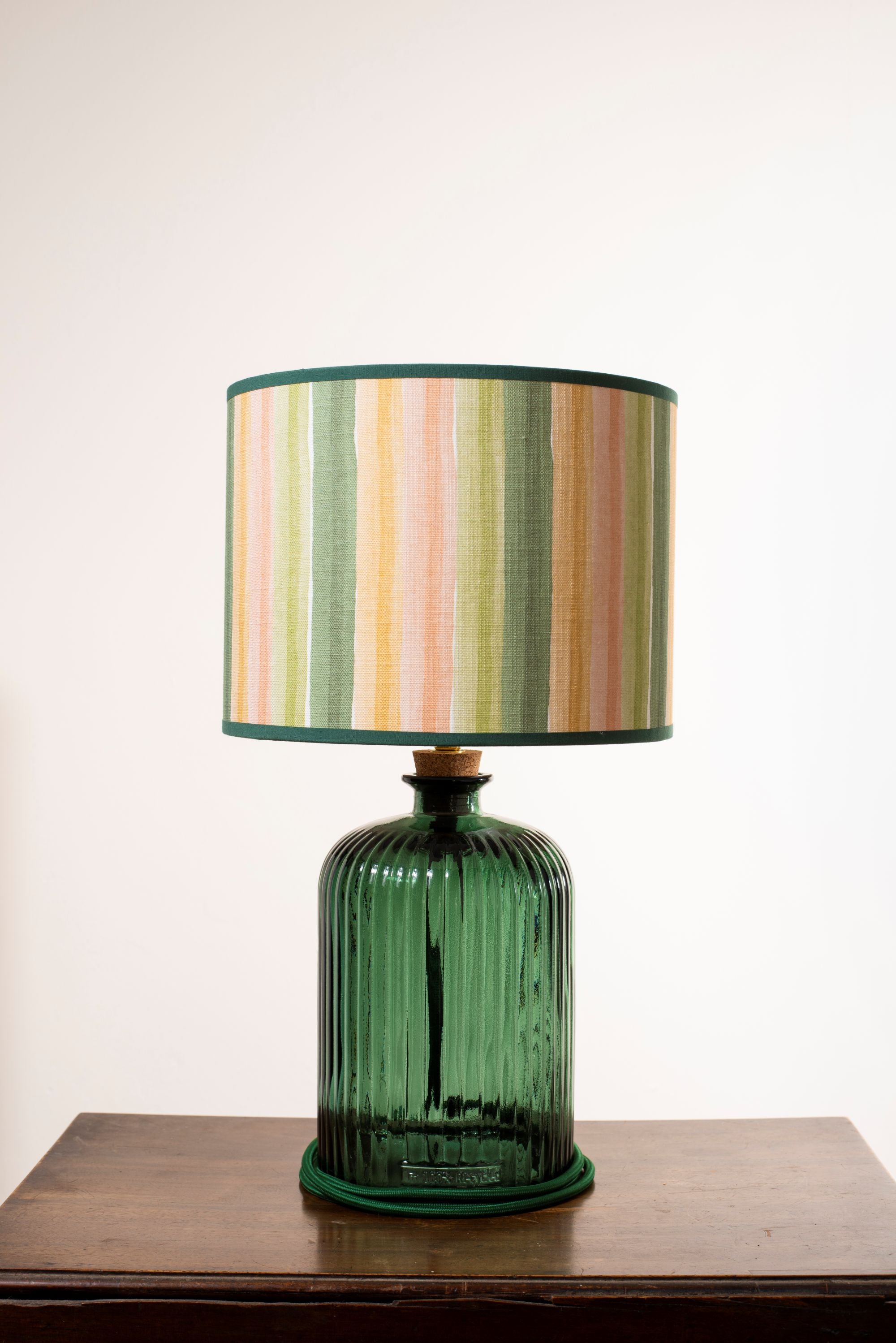 Green Stripe Linen Drum Shade