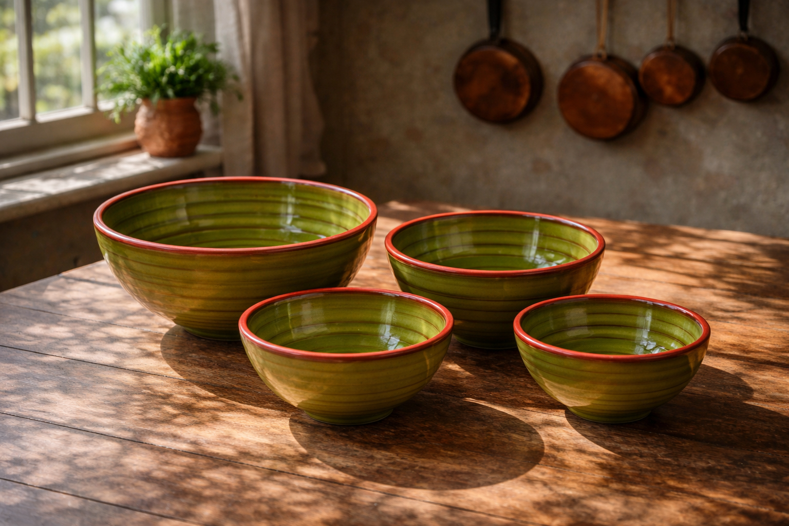 Fern Spanish Hand Painted Spiral Bowls Bundle
