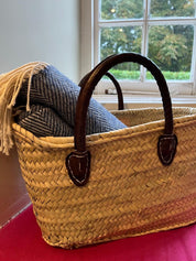 French Market Moroccan Handmade Basket Leather Handle 3 sizes