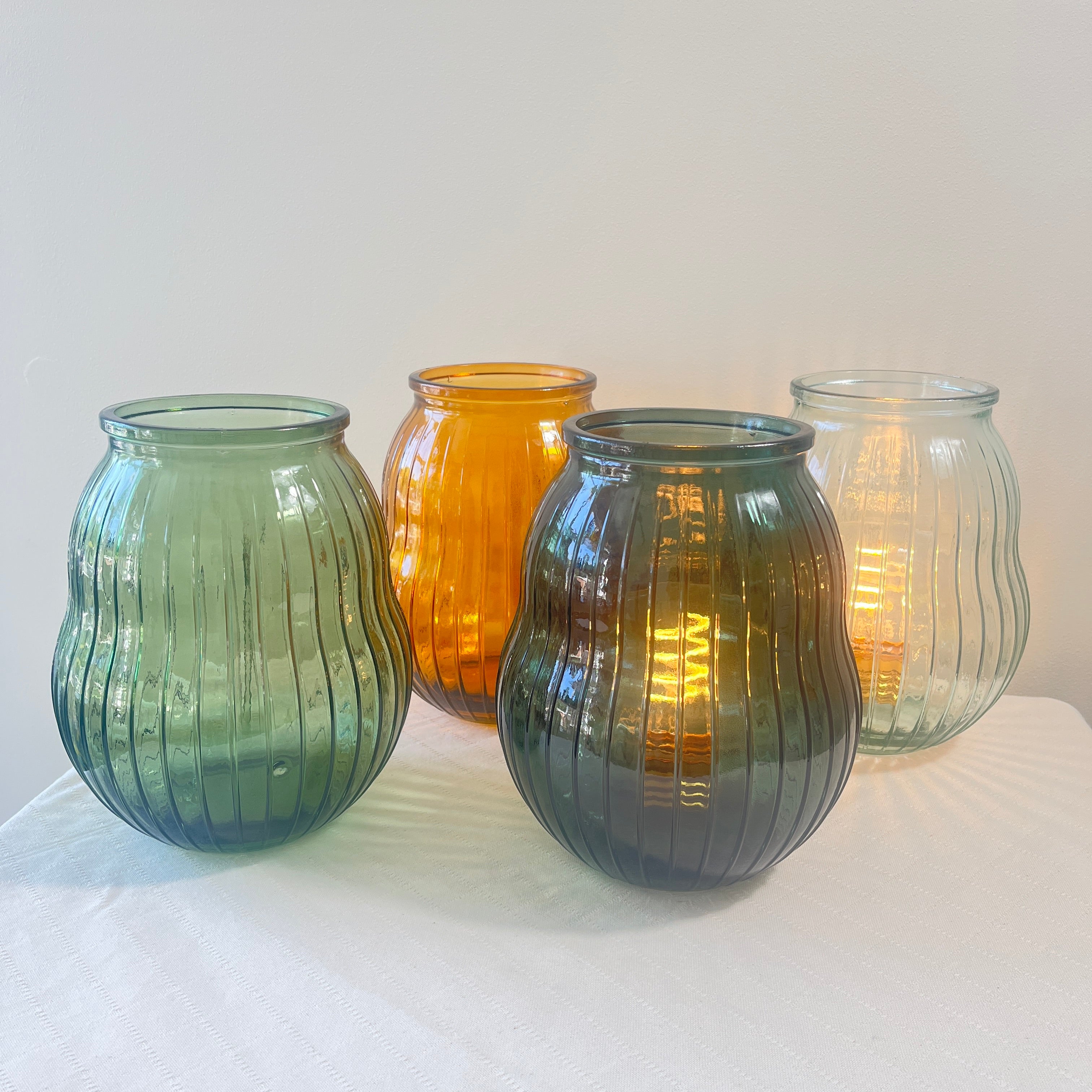 Recycled Glass 23cm Ribbed Hurricane