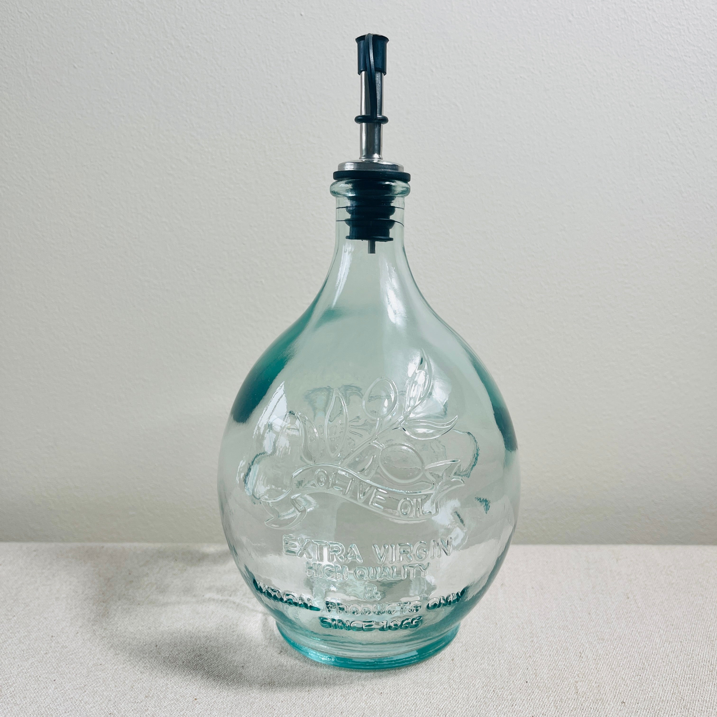 Recycled Glass Oil Bottle with Metal Pourer 1 litre
