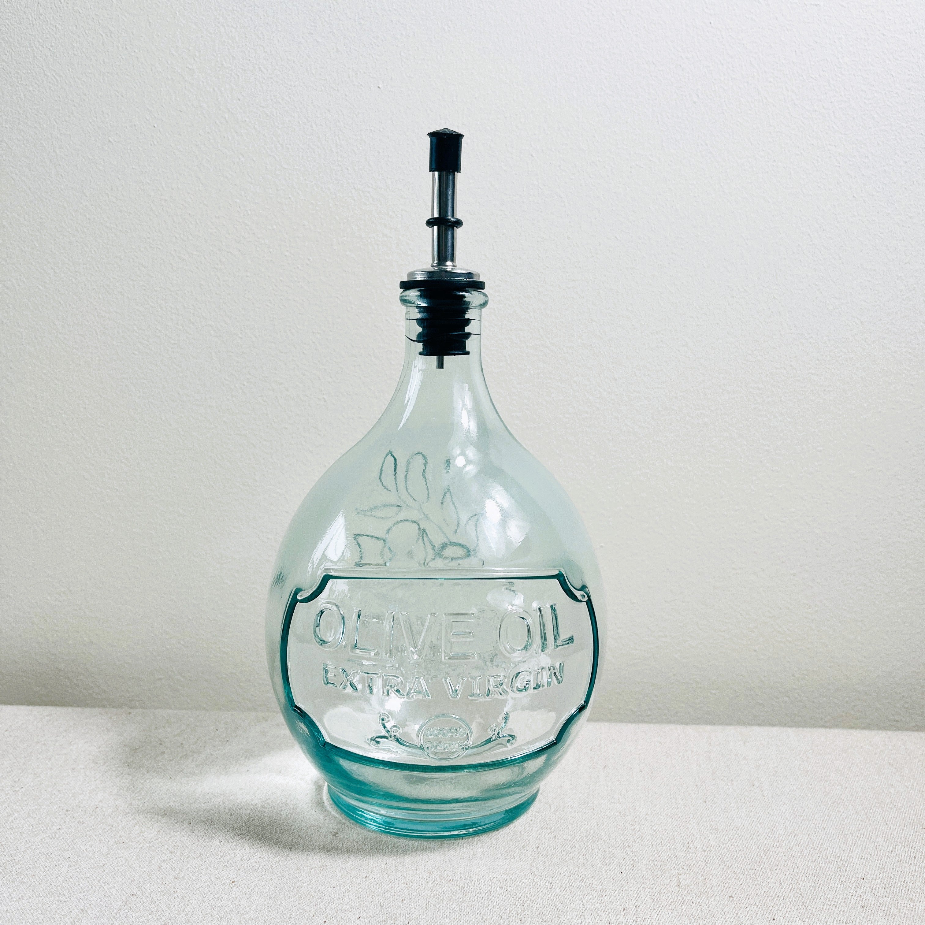 Recycled Glass Oil Bottle with Metal Pourer 1 litre