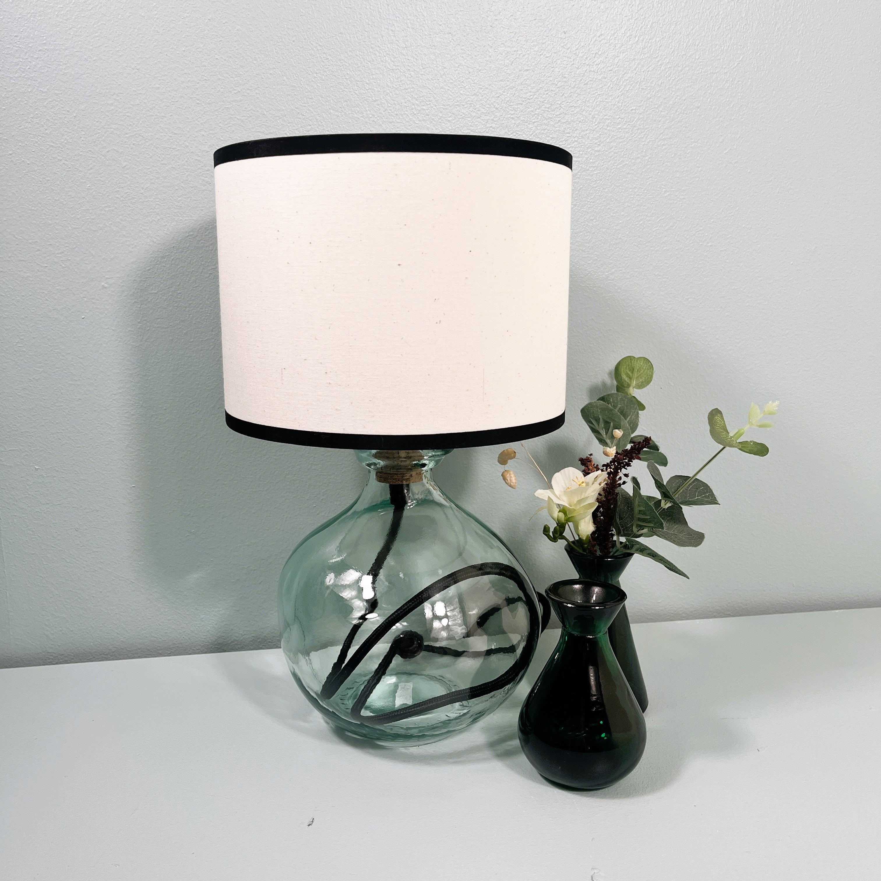 Simplicity Recycled Glass 24 cm Lamp and Shade Set