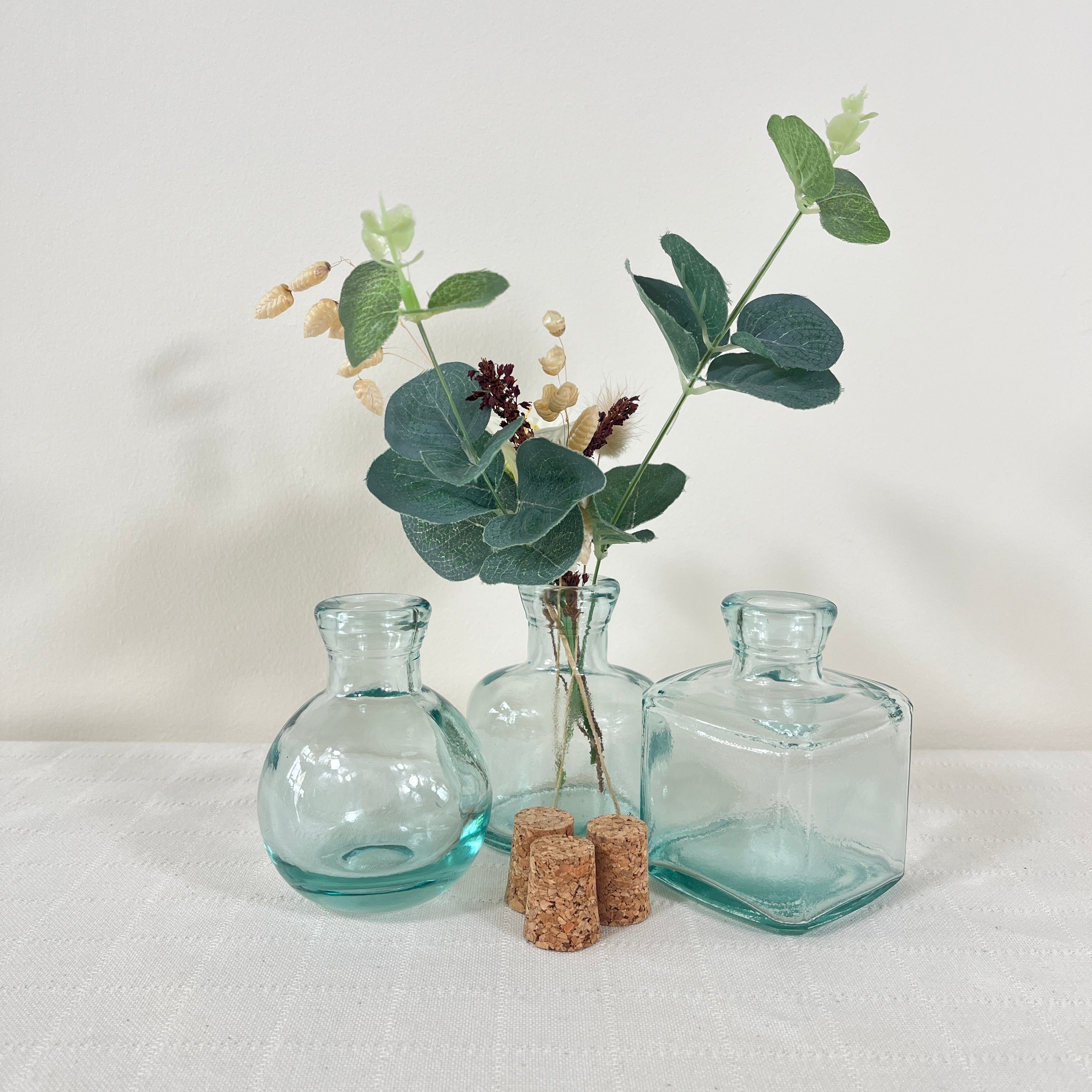 Recycled glass 10cm Bottles in 3 Shapes