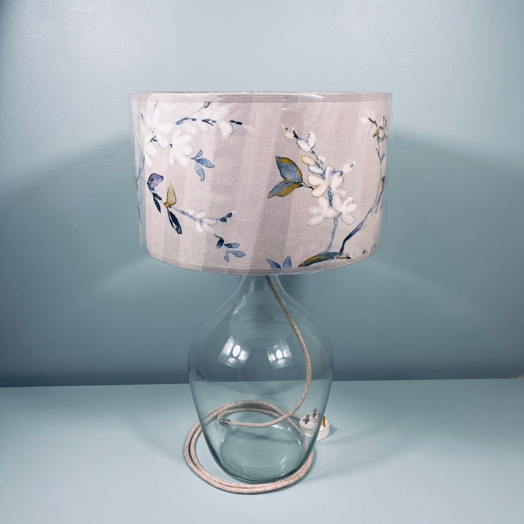 Chrome Top Blown Recycled Glass Lamp 44cm
