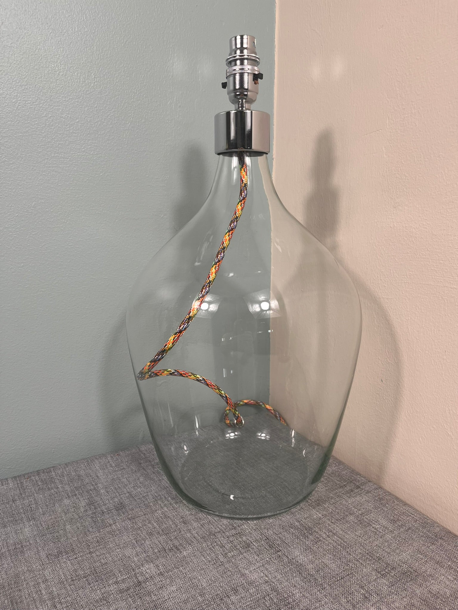 44cm Chrome Top Blown Recycled Glass Lamp