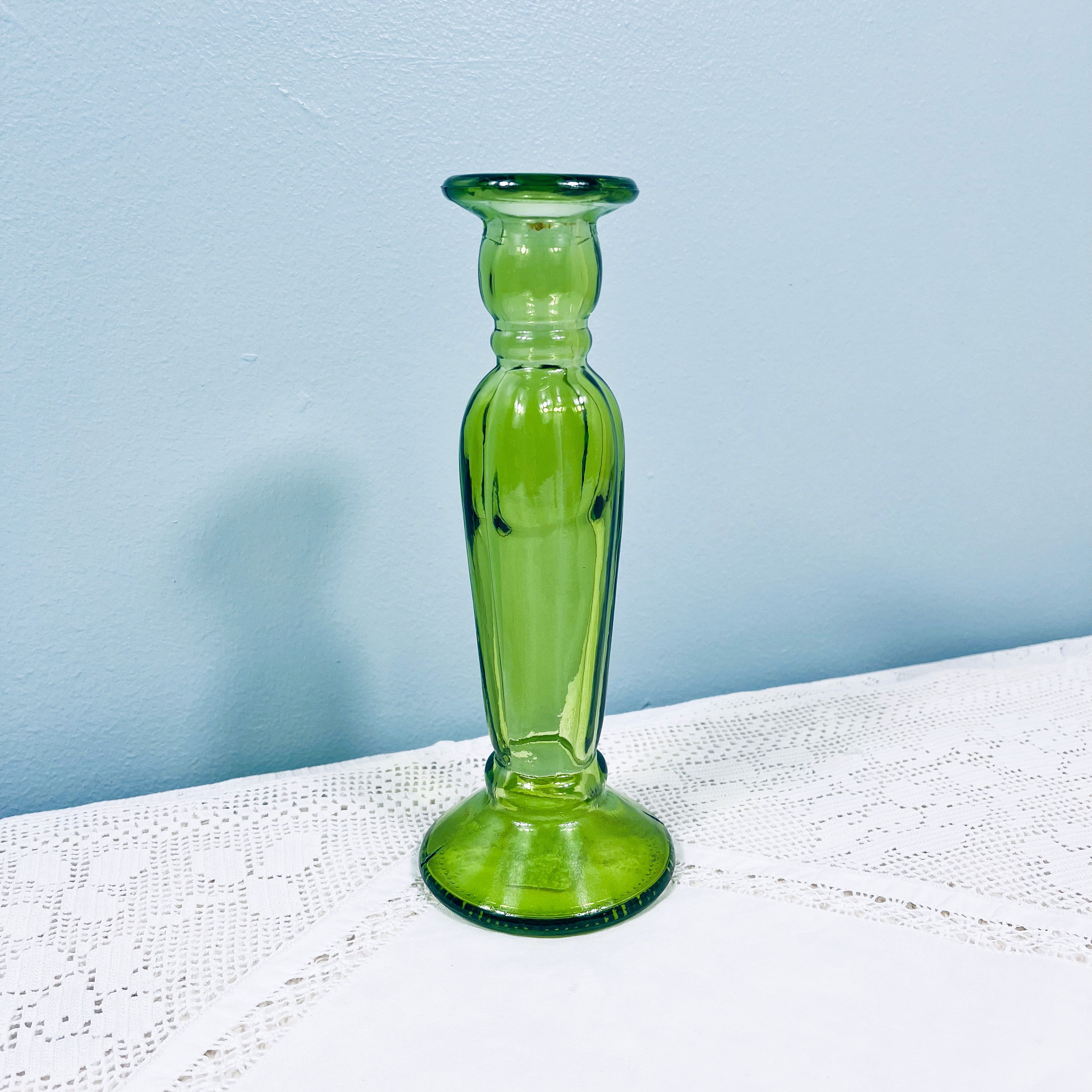 Recycled Glass Fluted Candle stick 22cm