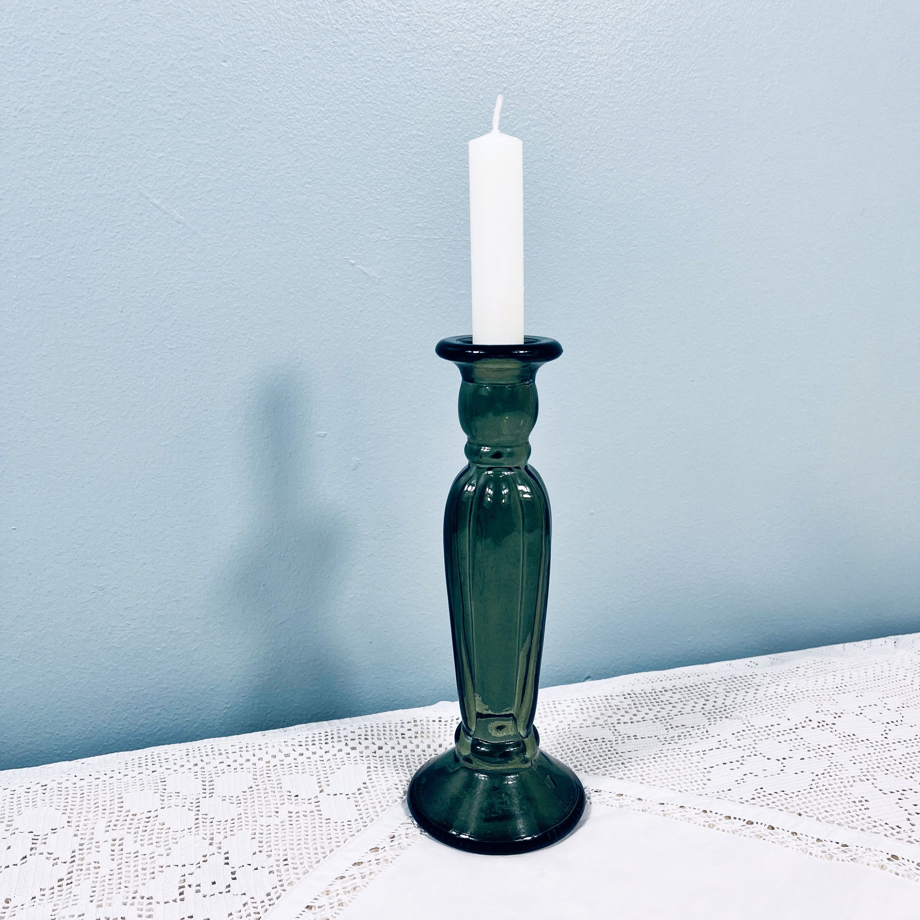 Recycled Glass Fluted Candle stick 22cm