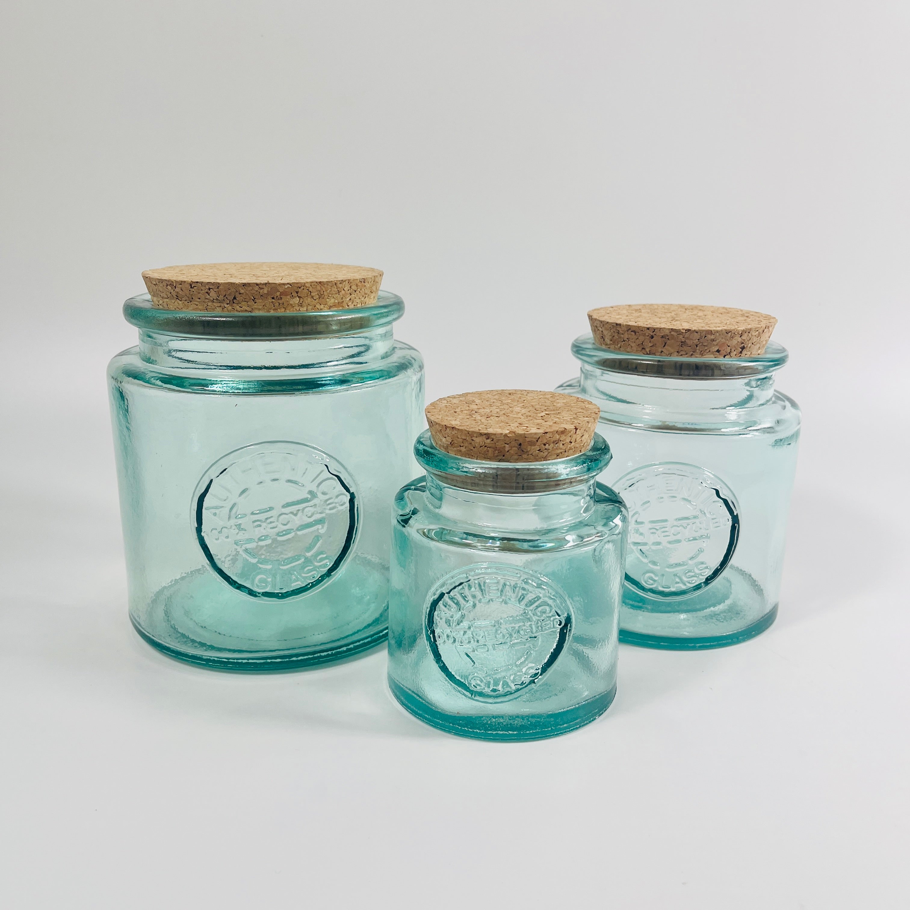 Recycled Glass Round Authentic Storage Jar with a Cork Lid